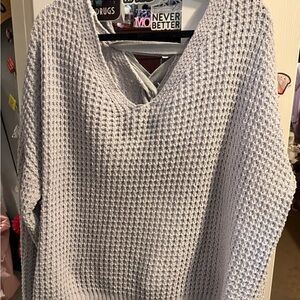 275- chunky Light Gray lace up Sweater